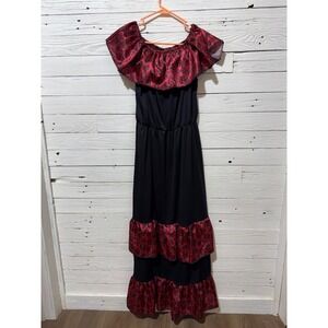 Day of the Dead Sugar Skull Maxi Dress Red Black Women XL Halloween